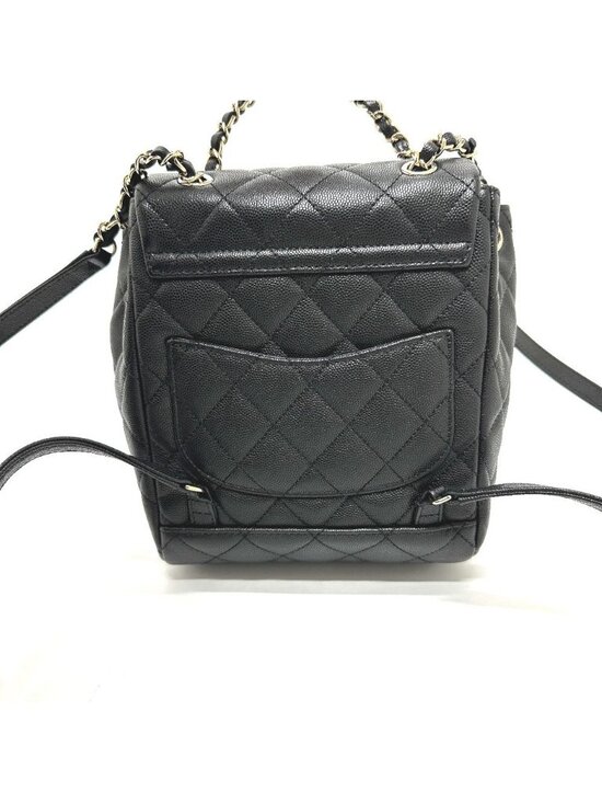 Chanel Backpack Quilted CC Logo Caviar Leather Black
